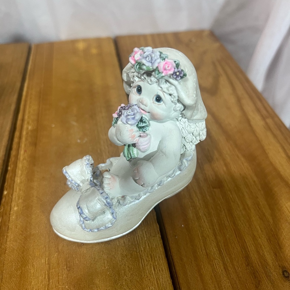 Adorable Cherub Figurine in Cream and Pink